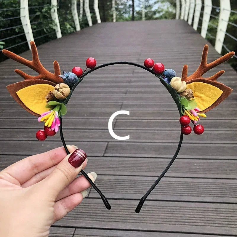 New Years Headband Elk Horn Pine Cone Christmas Headband Female Holiday Hair Accessories Cute Cat Ears Headdress