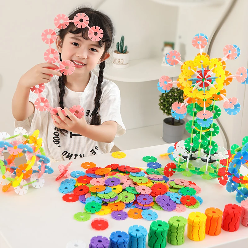 Building Block Children Plastic Toys Rod Snowflake Houses Assembled Early Education Puzzle Learning Toy Kids Festival Gifts