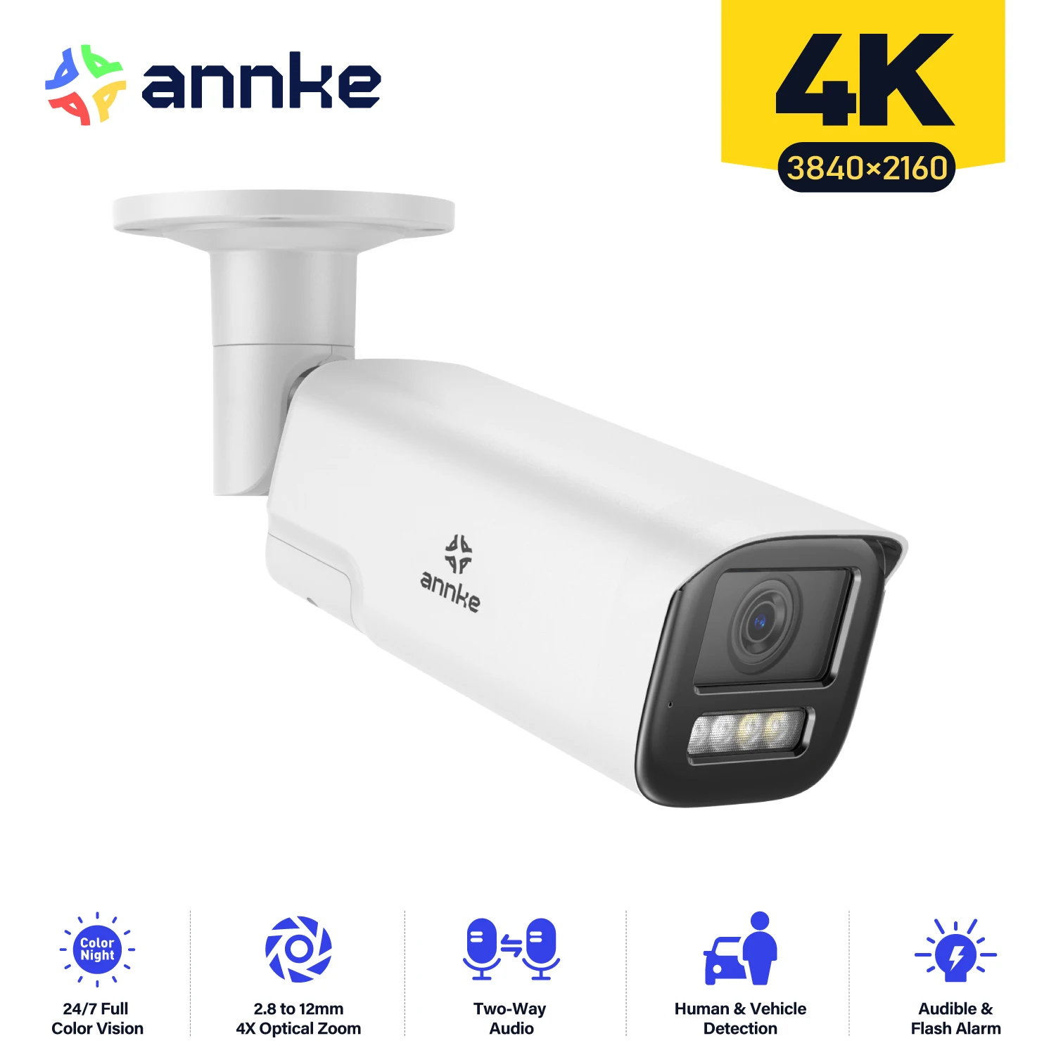 ANNKE 4K 4X ZOOM Smart Dual Light Varifocal Network Camera IP Camera IP67 Human Vehicle Detection 8MP Smart Home Cam