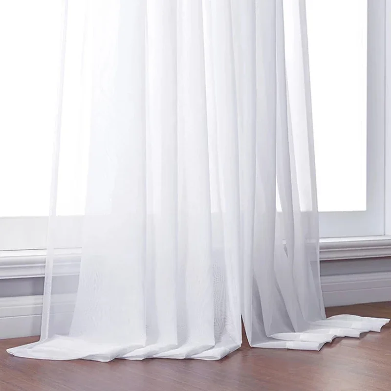 2 Sheet White Transparent Curtains For Living Dining Room Bedroom Simple Window Drapery Sheer Curtains Home Window Decoration