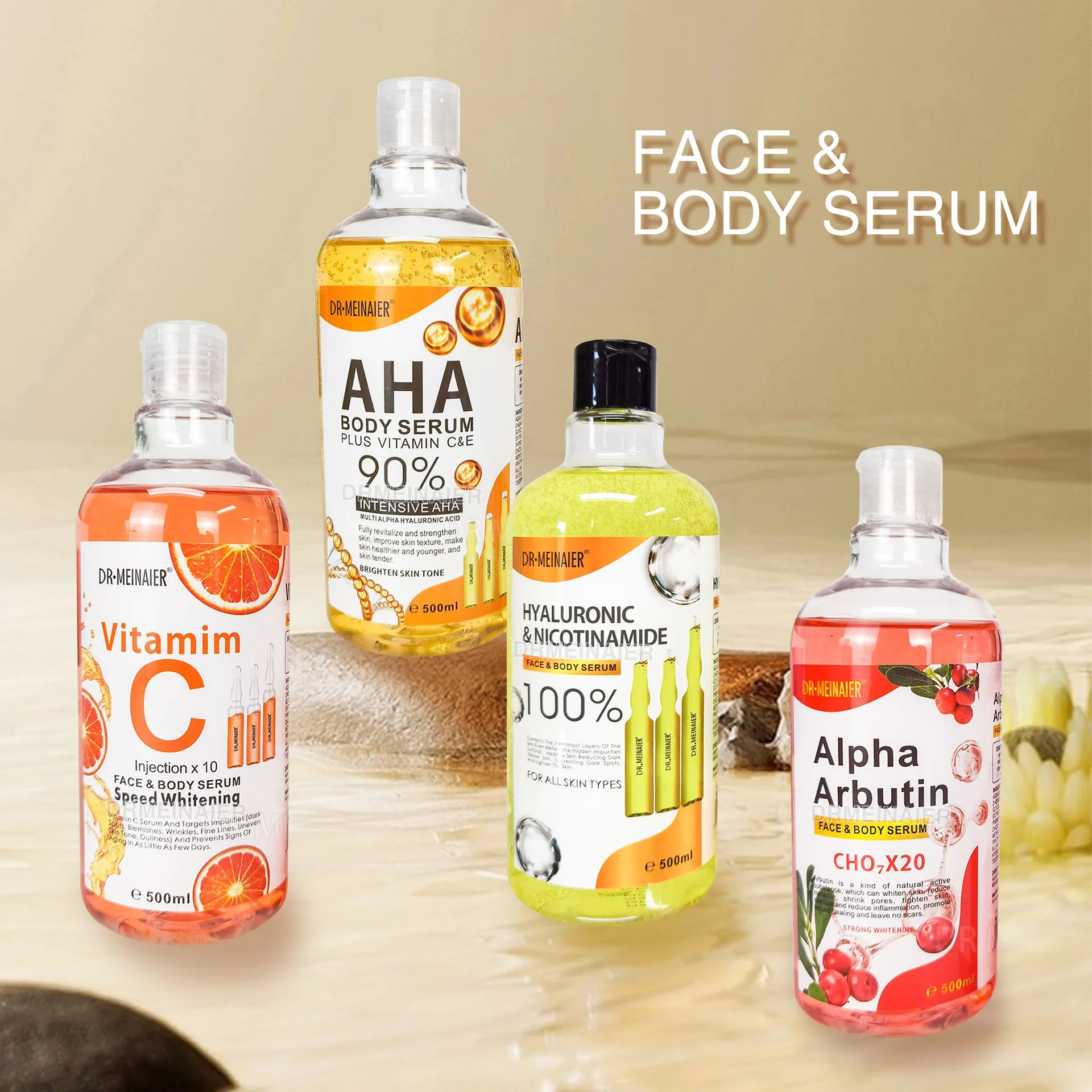 500ml Hyaluronic Acid,Nicotinamide Vitamin C AHA  Face Serum Spots Eraser Corrector Glow Moisturizing Lightening Body Serum 3