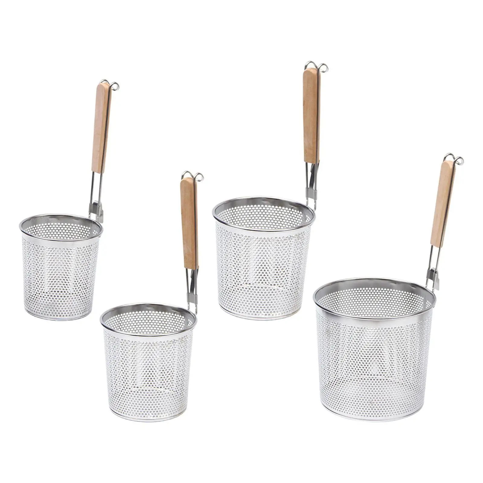 Stainless Steel Pasta Strainer Frying Serving Basket with Wood Handle for Onion Stainless Steel Pasta Strainer Frying Serving Basket with Wood Handle for Onion