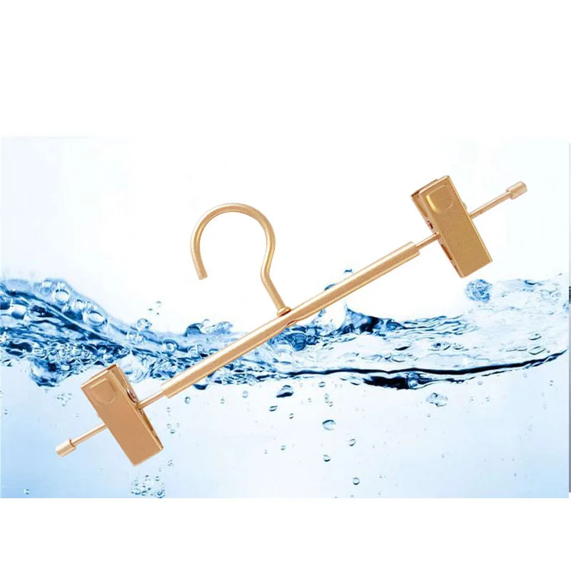Gold Aluminum Pants Hangers 5Pcs Extra Smooth Light & Sturdy Metal Rack for Trouser with 2-Adjustable Non Slip Clips Swivel Hook