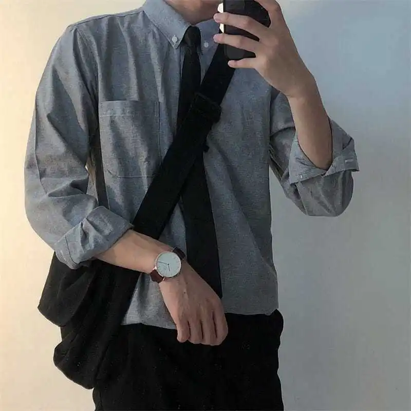 

2022 New Autumn British Style Solid Long Sleeve Shirts Men Clothing Slim Fit Business Casual Formal Wear Hot Blouse Tops A33