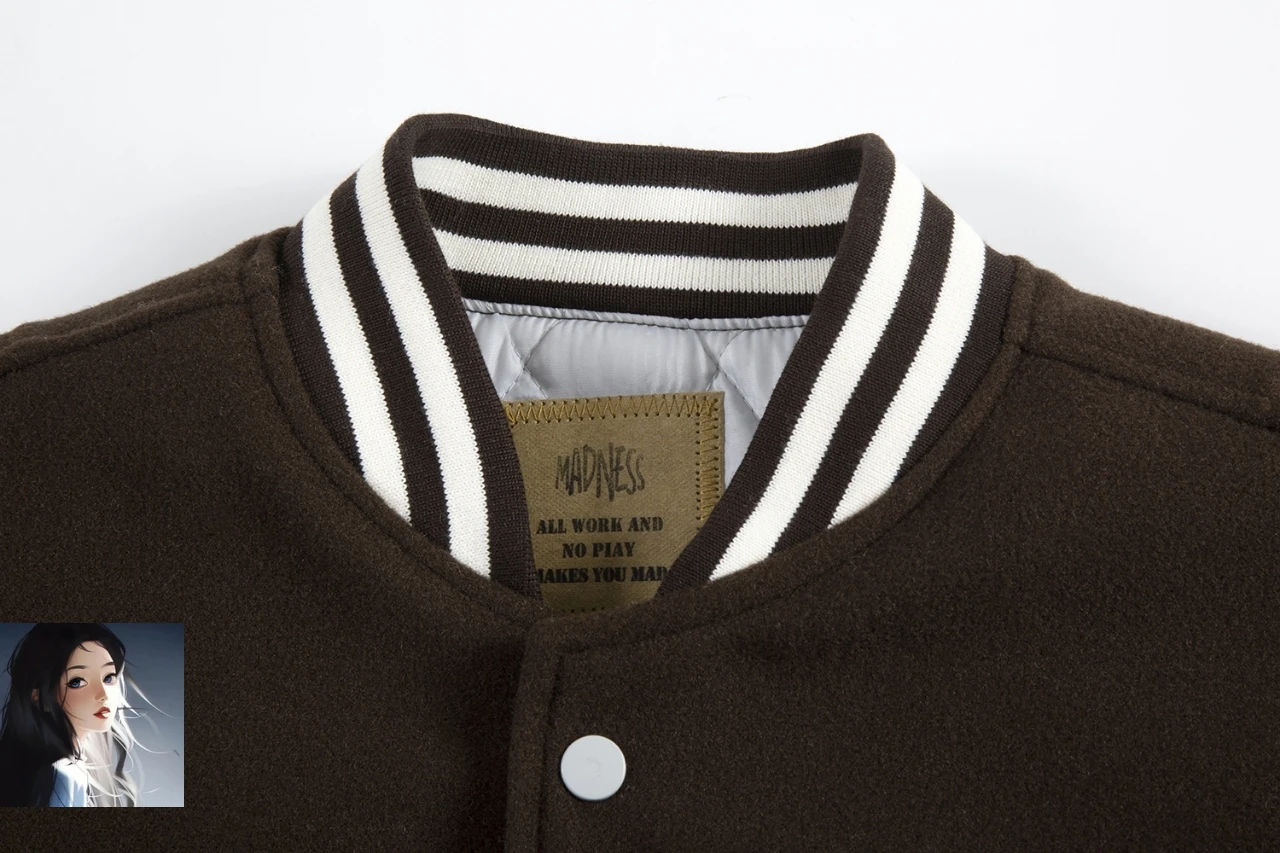 Winter MADNESS MDNS Woolen Material Patchwork Baseball Jacket Men Women High Quality Stripe Neck Cotton Jacket Hoodie Japanese