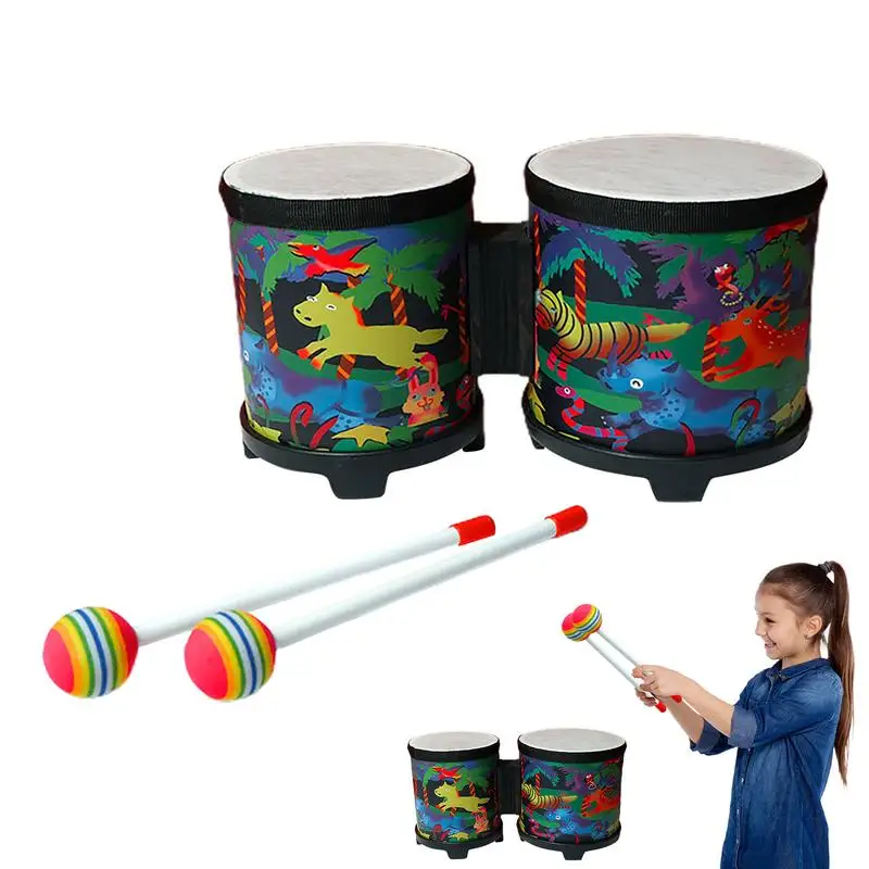 Bongo Drum Cute Hand Drum Musical Toy Kids Drum Set Strumenti Musicali In Legno Artigianali Con 2 Bacchette Colorate Natale