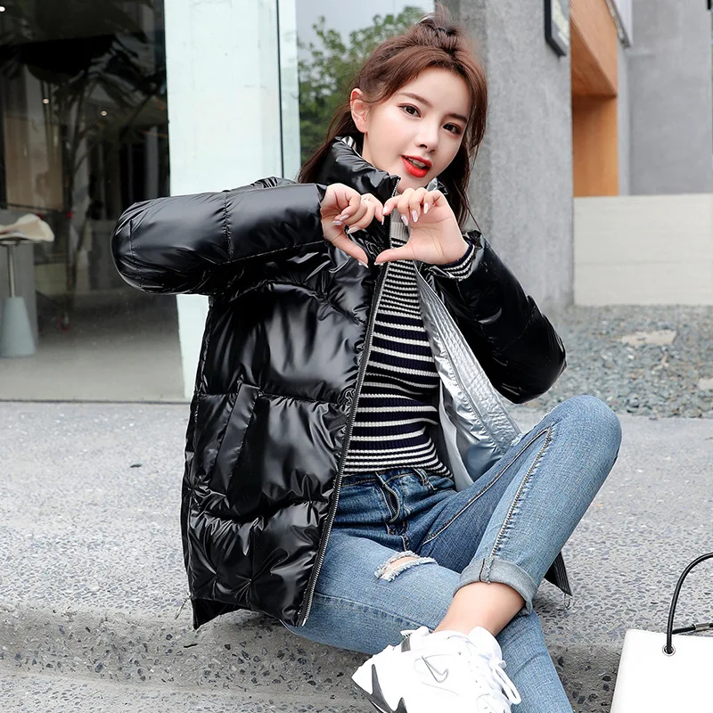 

Winter Jackets for Women 2024 New Bright Face Cotton Coat Korean Fashion Standing Collar Parkas Autumn Womens Clothing Outerwear