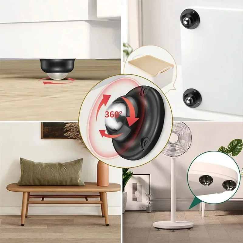 Furniture Casters 4Pcs Self Adhesive Mute Ball Pulley Universal Wheel Load 300Kg Furniture Casters Wheels Stainless Steel Wheel 360&deg; Rotation