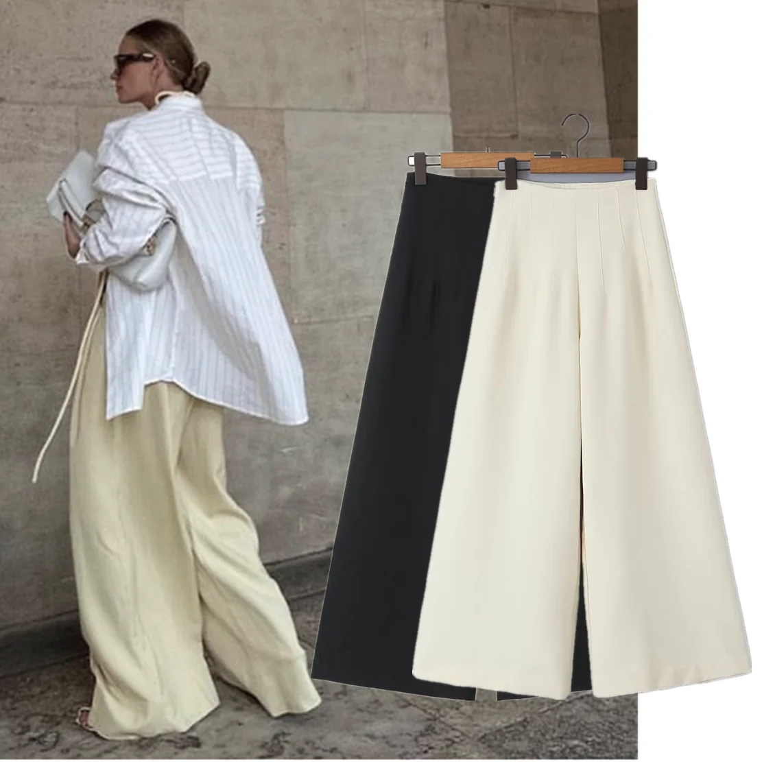Maxdutti 2024 New Arrival Ins Fashion Blogger Retro High Waisted Wide Leg Pants Women Casual Trousers Fashion Ladies Clothes women scarf winter 100% goat cashmere knitting 180 45cm scarves new arrival best quality soft and fashion scarf for ladies