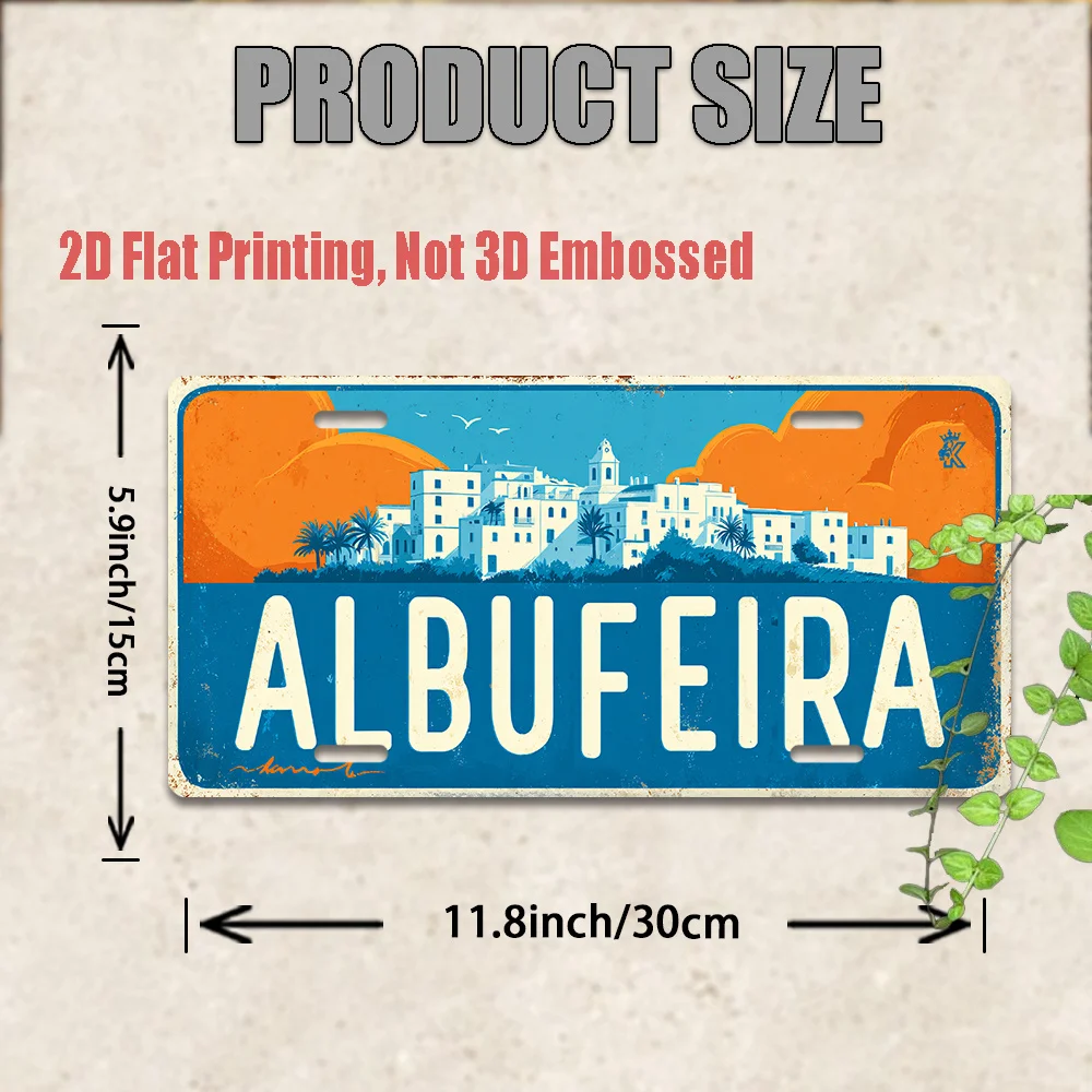 2D 플랫, [], 2D 플랫 프린팅, 1개, 빈티지 금속 사인, 장, 야외 벽 예술(29.97cm * 14.99cm), ALBUFEIRA Alu