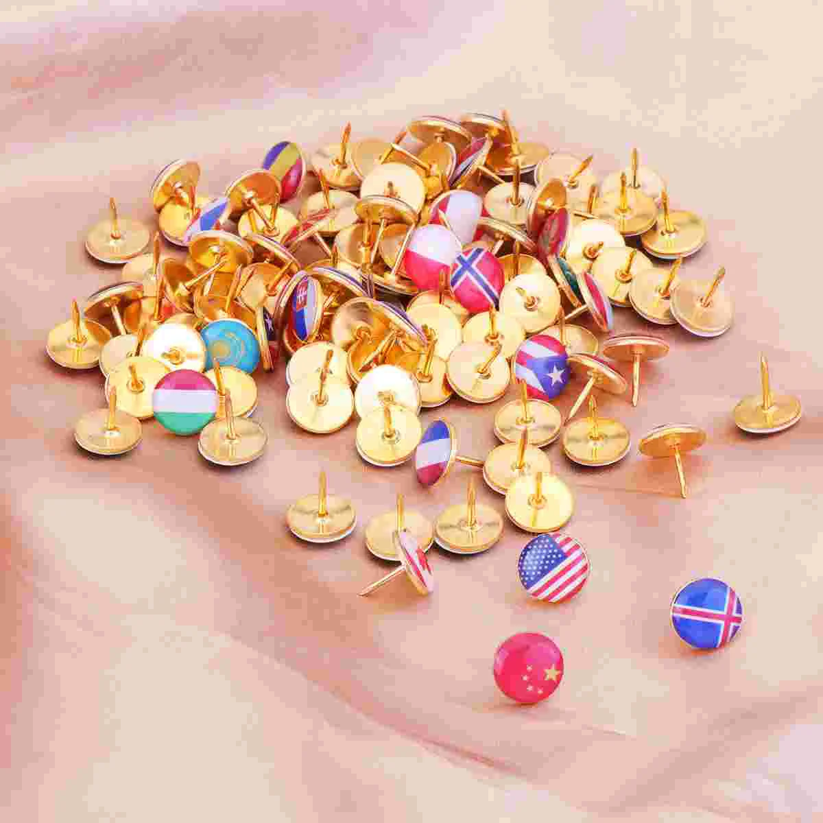 

100Pcs National Pattern Drawing Pin Round Head Pushpins Decorative Thumbtack Drop Rubber Map