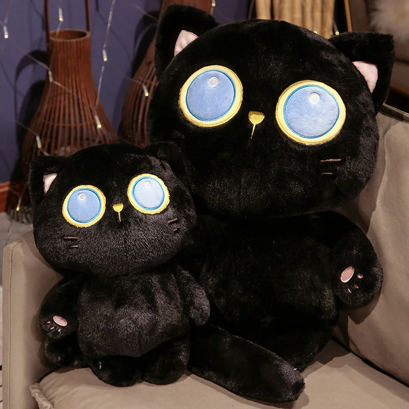 Kawaii Stuffed Black Cats Plush Pillow Toy Simulation Big Eyes CuteKitten Cartoon Animal Doll Home Decor Gifts for Kids Girls luxury edition single watch jewelry box with pillow leather black and white two style jewelry watch storage box