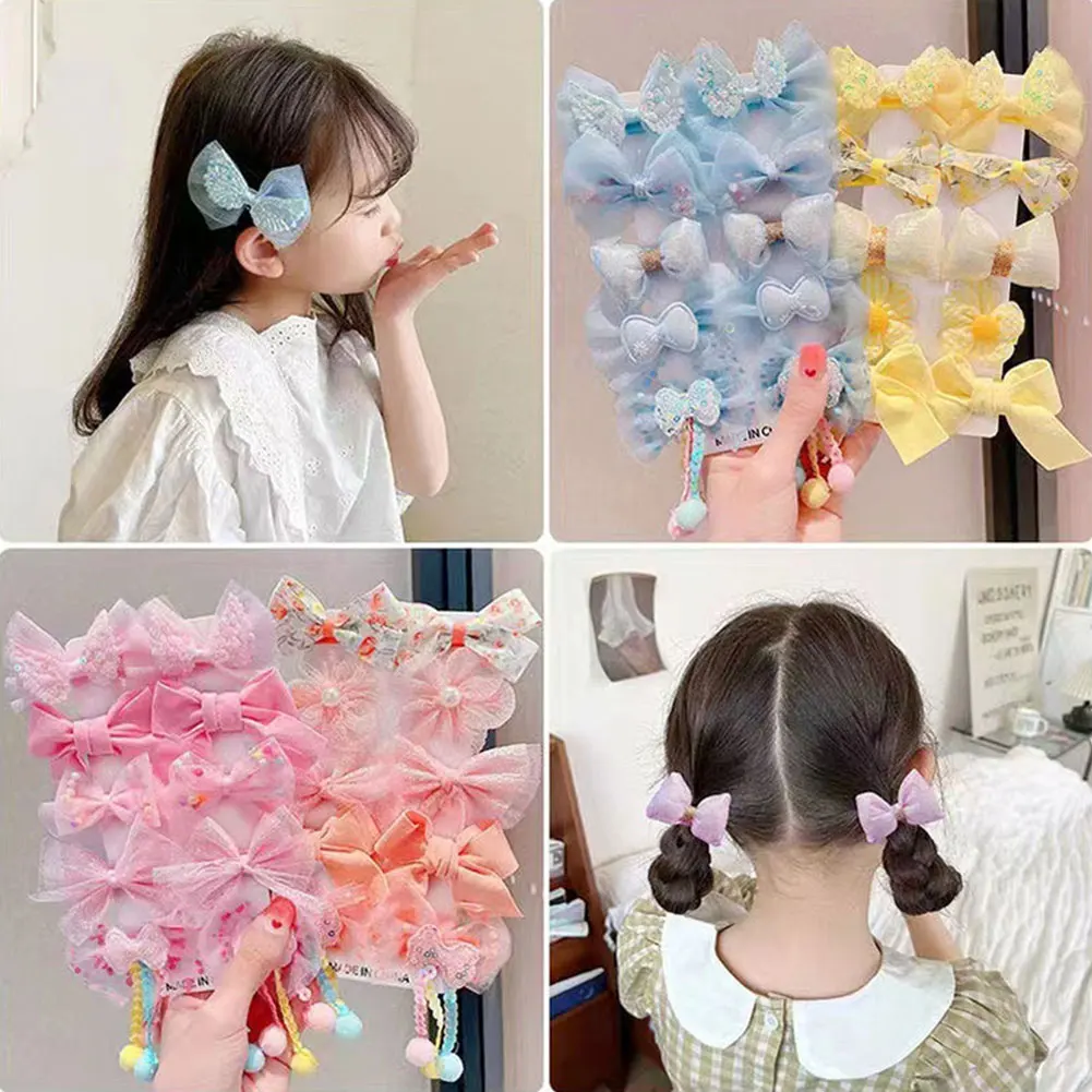 귀여운 어린이 헤어 클립 세트 유행 패브릭 메쉬 Bowknot 꽃 머리핀 앞머리 헤어 클립 헤어 액세서리 여자 모자를 쓰고 있죠