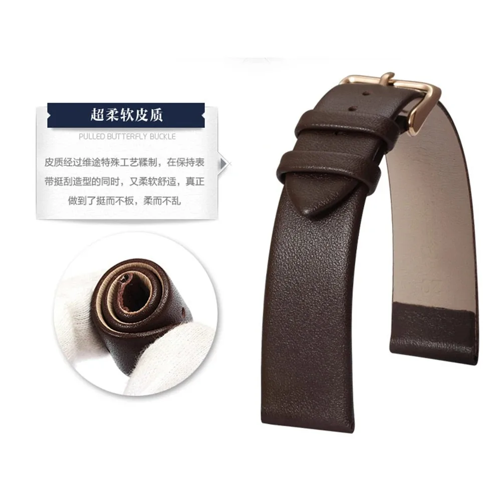 Ultra Thin Leather Watch Strap - Soft, Plain, and Waterproof Band