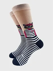 Men's Hip Hop Harajuku Animal Print Asymmetric Skateboard Socks - One Size(38 - 46) (SH3308 - Stripe Cat)