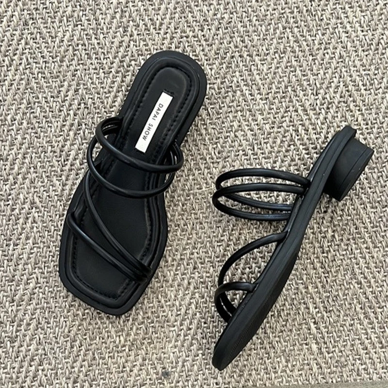 

Шлепанцы женские классические, сандалии на плоской подошве, квадратный носок, пляжная обувь, Повседневные Удобные, с ремешком на пятке, брендовые сланцы, лето 2024