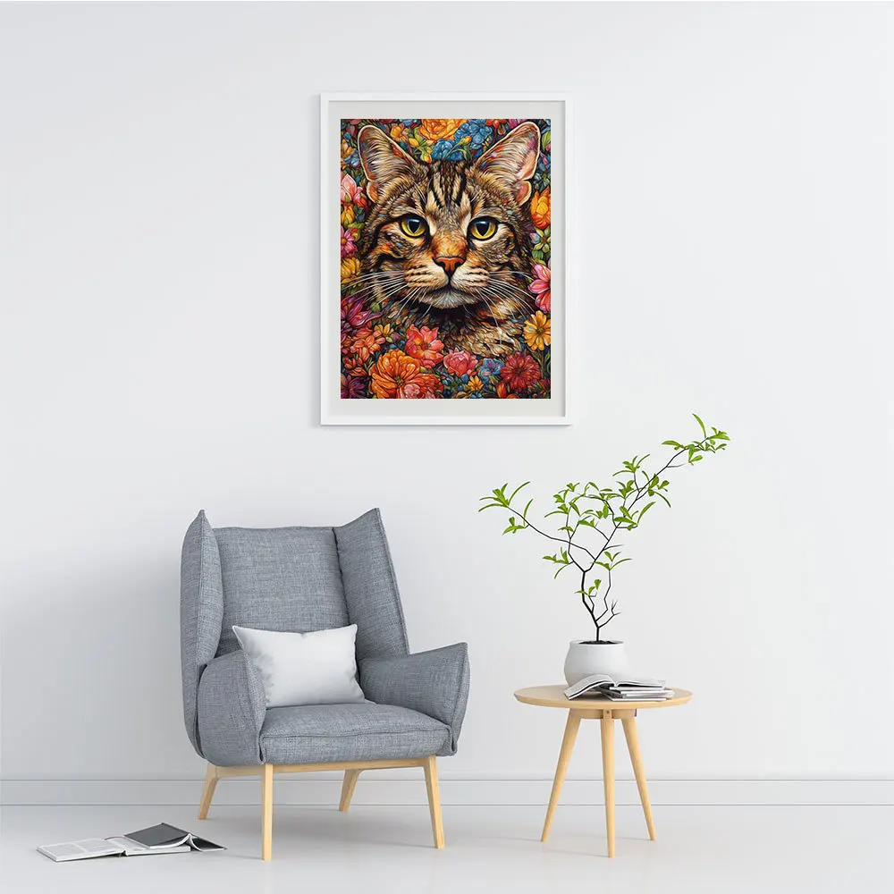 HUACAN Diamond Painting Animal Cat Full Round Square Drill Mosaic Flower 5D Handmade Gift Bedroom Decoration