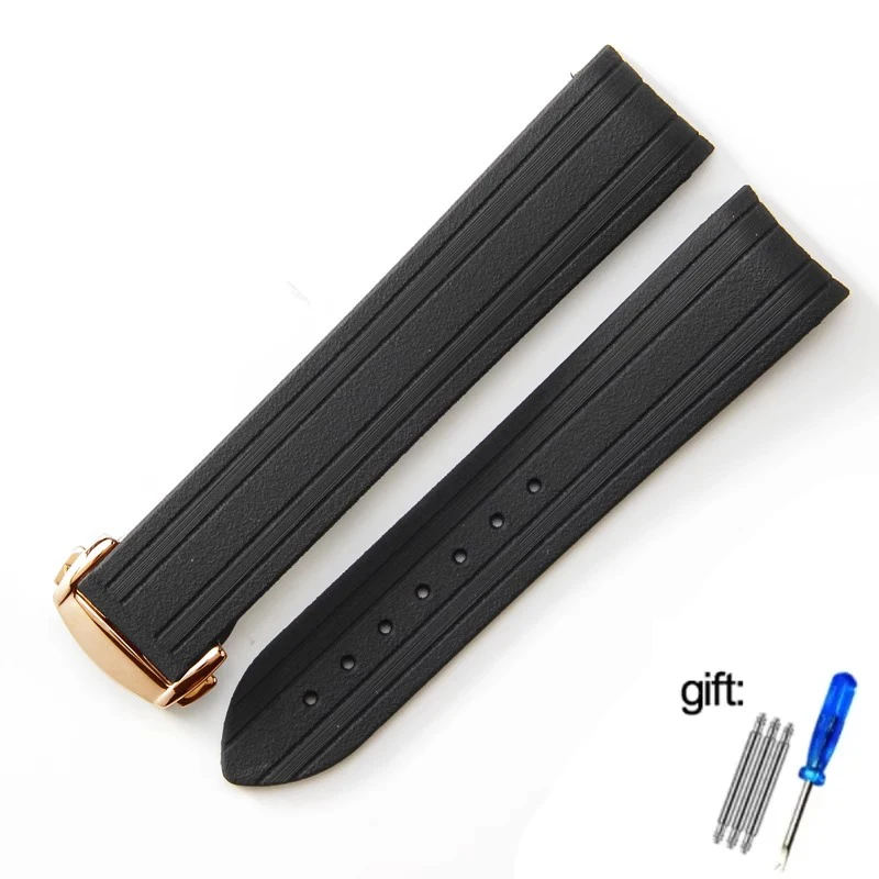High-Quality Rubber Watch Strap with Folding Clasp and Curved End Design