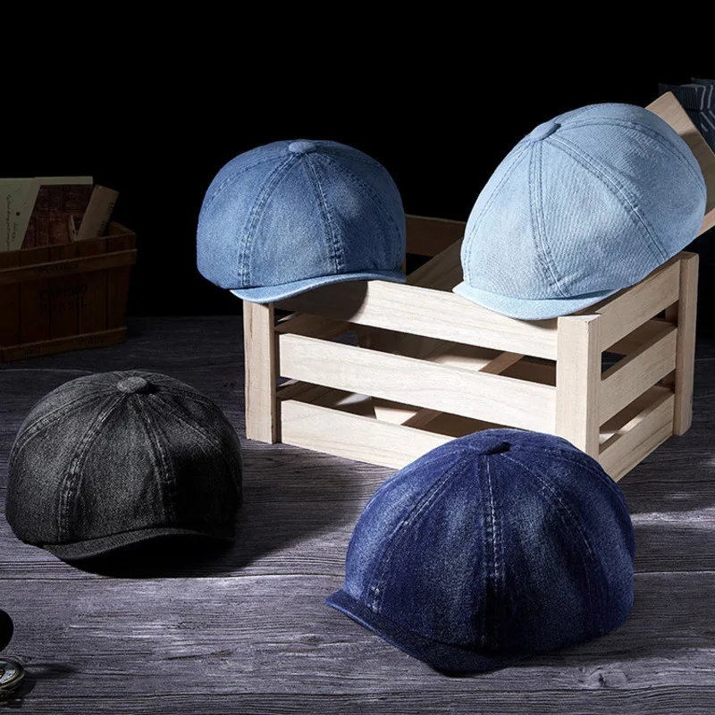 Denim Octagonal Hat Lady Cotton Beret Dad Ivy Cap Man Casual Newsboy Caps