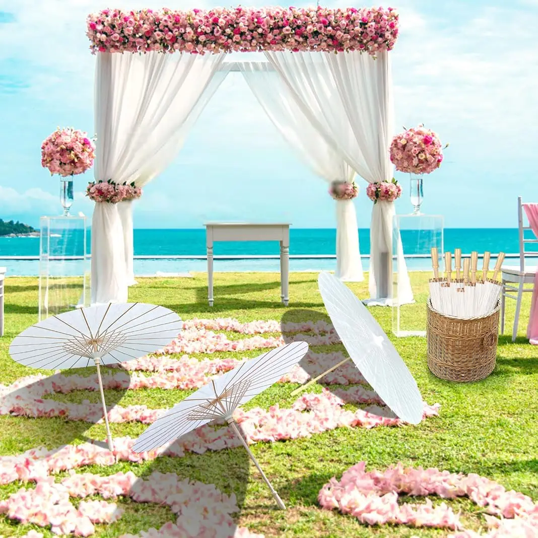10PCS Parasol Umbrellas Wedding Photo Cosplay Prop Oilpaper Umbrella DIY White Umbrella Summer Whites Party Beach Decor folding umbrella automatic umbrella sun umbrella