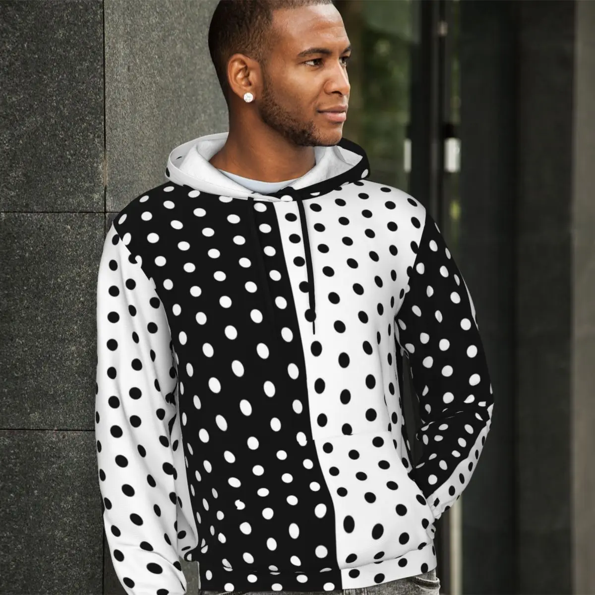 

Two Tone Spotted Streetwear Hoodies Winter Black And White Trendy Hoodie Men Oversize Street Fashion Warm Hooded Sweatshirts