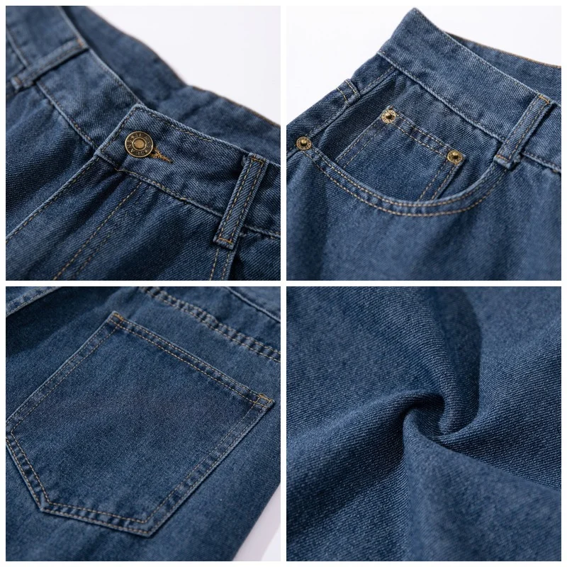 Men's Denim Pants Fashion Loose Wide Leg Jeans Casual Streetwear Printed Cross Trousers Pure Cotton Pants Baggy Men Jeans