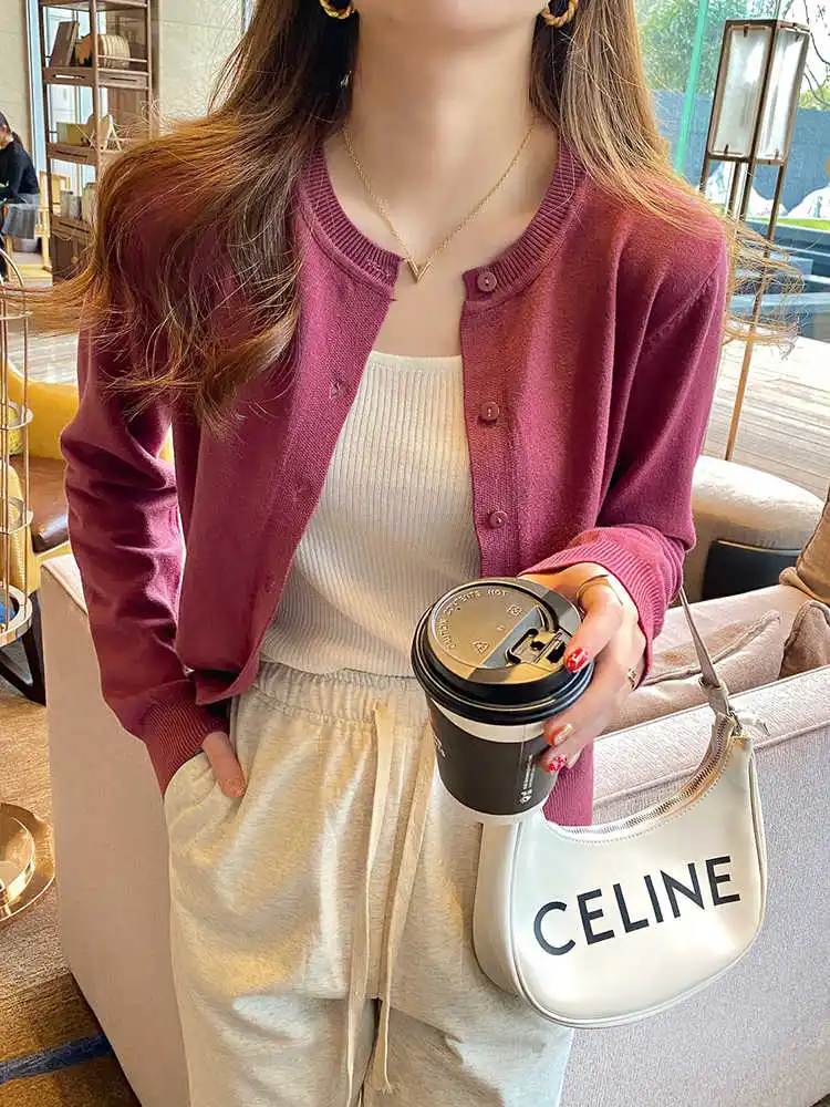 Fashion Autumn and Winter Women's Clothing Women's Cardigan Long-sleeved Sweater New Round Neck Single-breasted Women's Knitwear