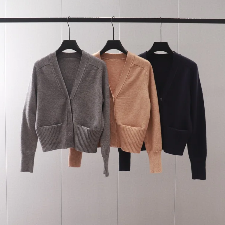 

V-neck Pocket Knitted Cardigan, Women Casual Sweater Coat,Long Sleeve , свитер женский , كارديجان pulls