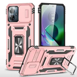 Ultimate Armor Shockproof Phone Case with Slide Window and Metal Holder for Moto G54 (Rose Gold)