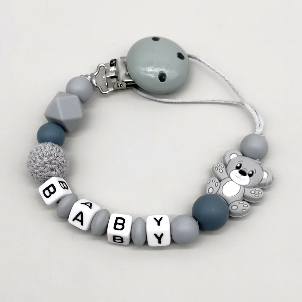 Baby Customizable Personalized Name Baby Pacifier Clip, Alphabet Beads, Safe Silicone Material