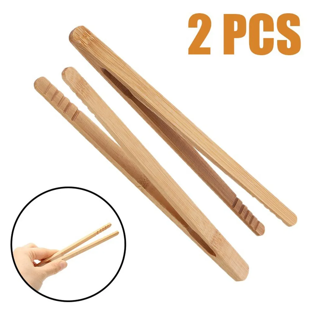 

2PCS 18cm Natural Bamboo Wooden Food Toaster Tongs Tea Clip Tweezers For Toast Pickles Tea Cooking Kitchen Accessories