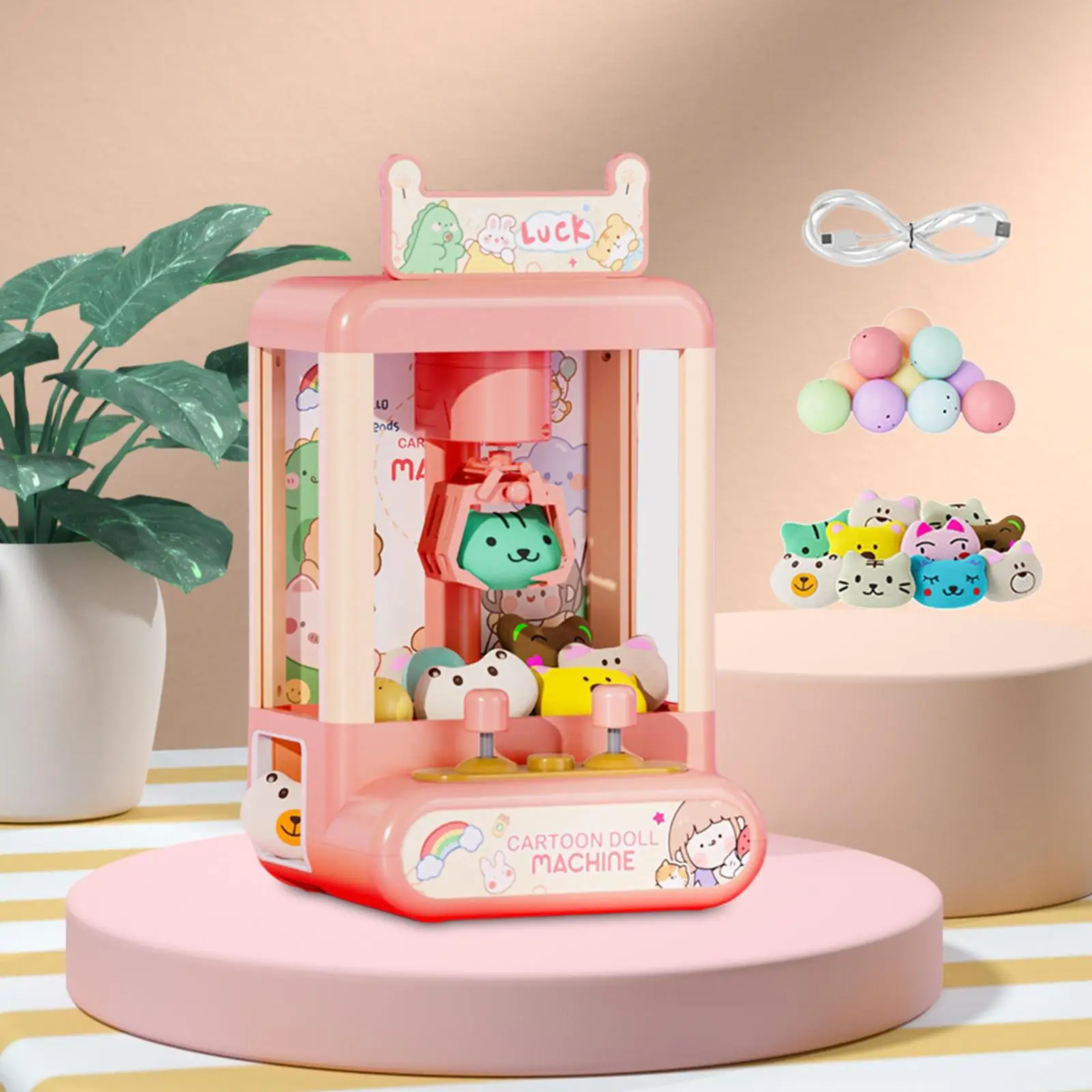 Claw Machine for Kids Mini Vending Machine with 10 Plush Dolls, Grabber Prize