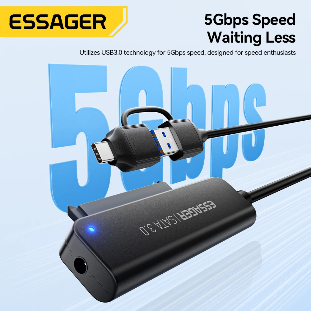 Essager 2 In 1 SATA to USB 3.0/Type-C Adapter Hard Drive Converter for 2.5inch HDD/SSD Hard Drive Disk Drive USB SATA Converter