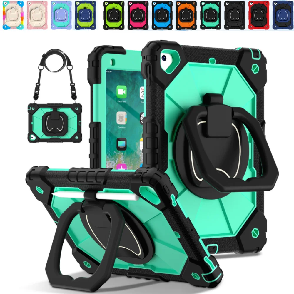 Rugged 360° Rotating Tablet Case with Stand and Shoulder Strap