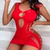 Women's Sleeveless O-neck Bodycone Mini Dress Fishnet See Through Hollow Backless Sexy Ladies Short Dresses 3