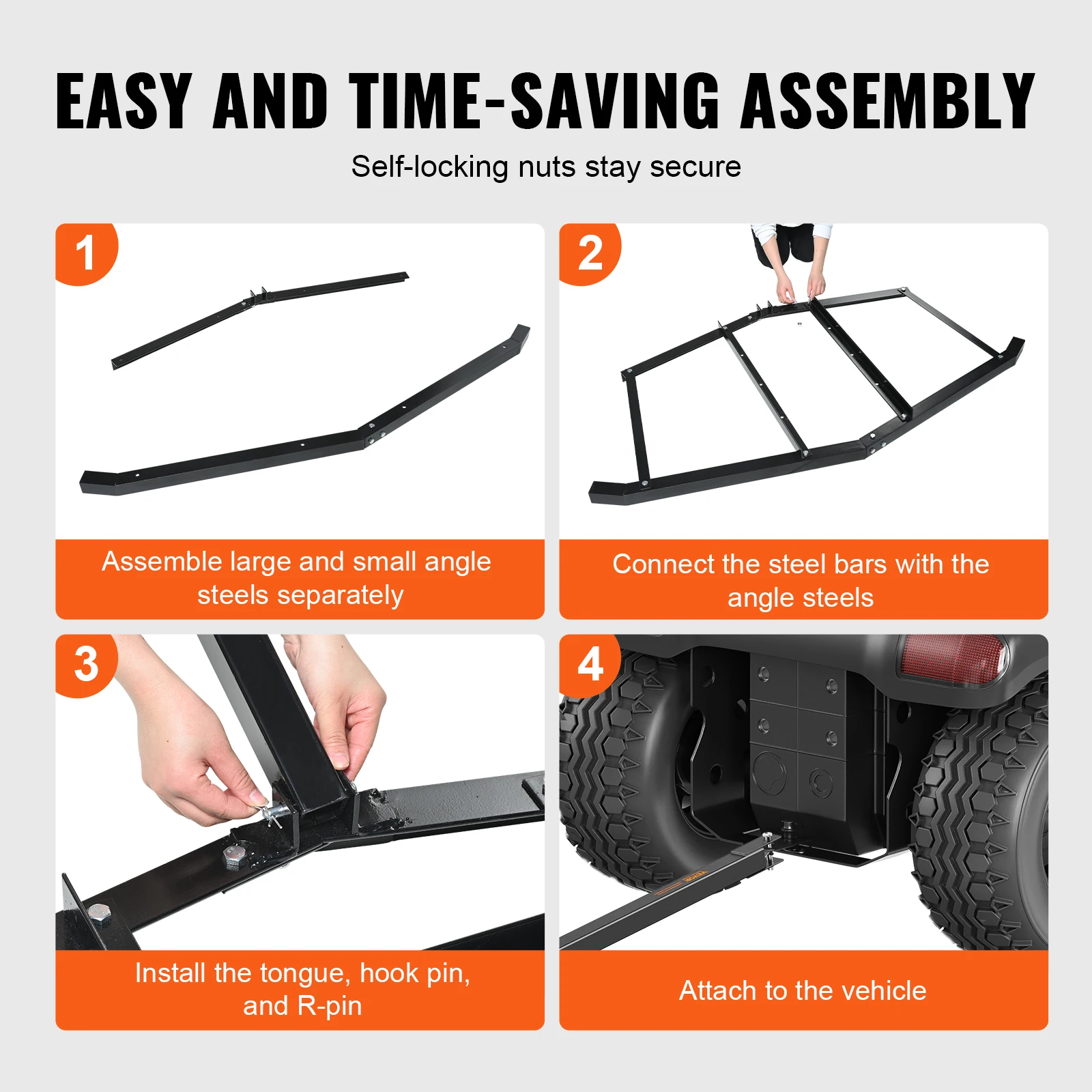 VEVOR Driveway Drag 67.7 inch Width Tow Behind Drag Harrow Q235 Steel Driveway Grader with Adjustable Bars Support up to 50 lbs 5