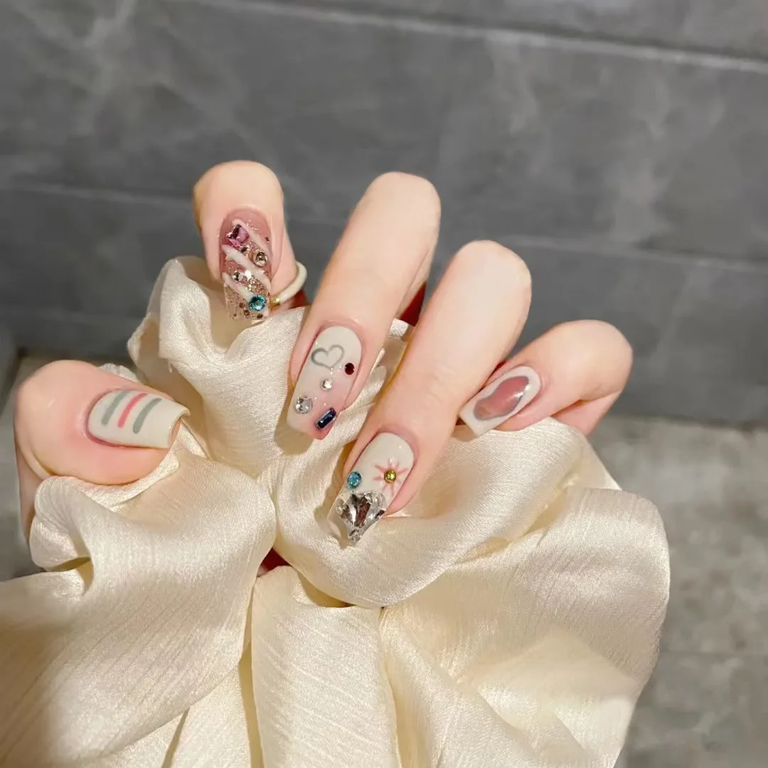 24pcs Wearable Pink Press On Fake Nails Tips With Glue false nails design Butterfly Lovely Girl false nails With Wearing Tools images - 6