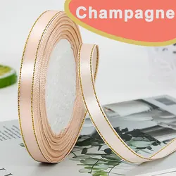 Elegant Satin Ribbon with Gold Trim - 25 Yards, 10mm Width - 10mm (Champagne)