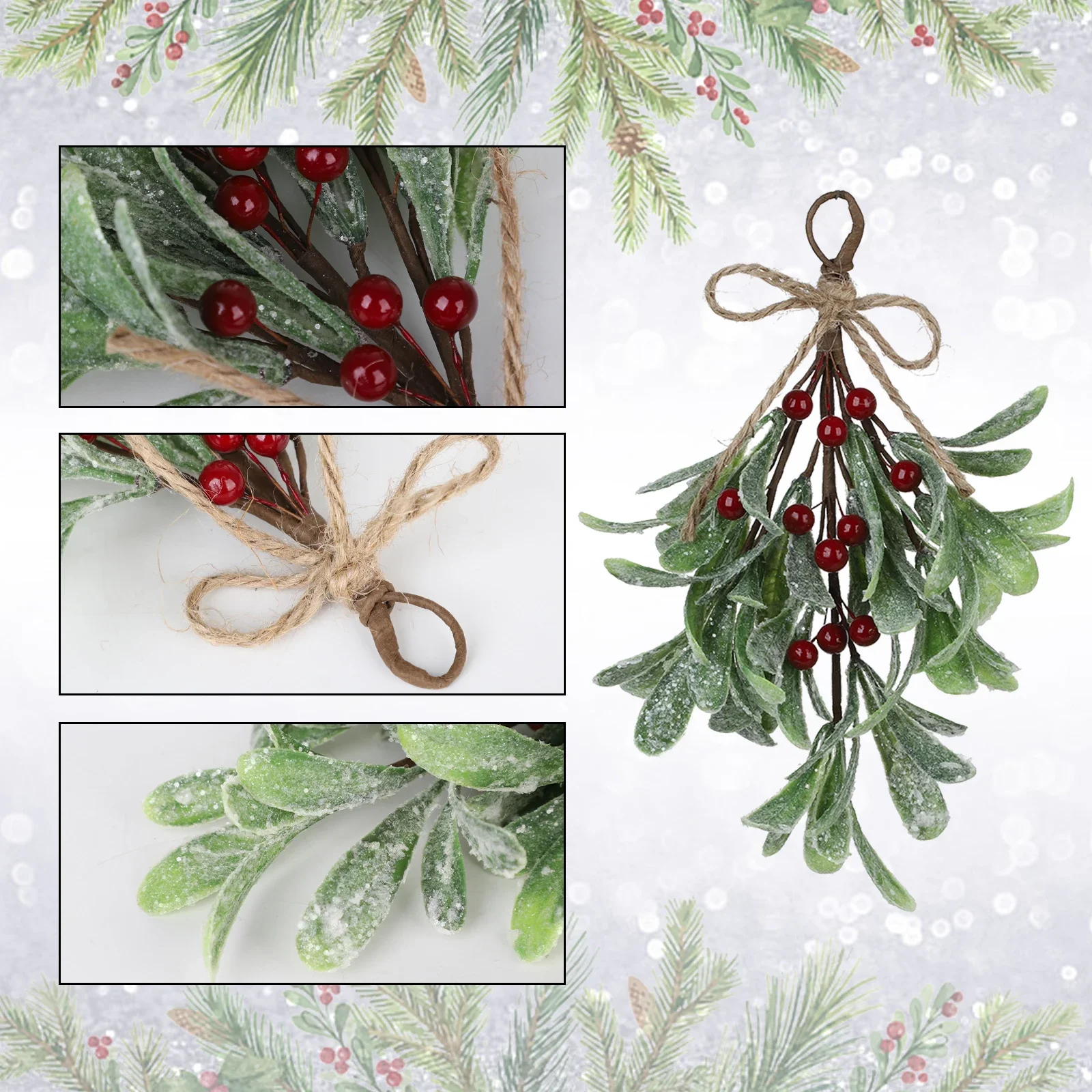 23cm Artificial Mistletoe Branch Fake Red White Decorative Flower Bouquet Holiday Home Christmas Party Hanging Decorations
