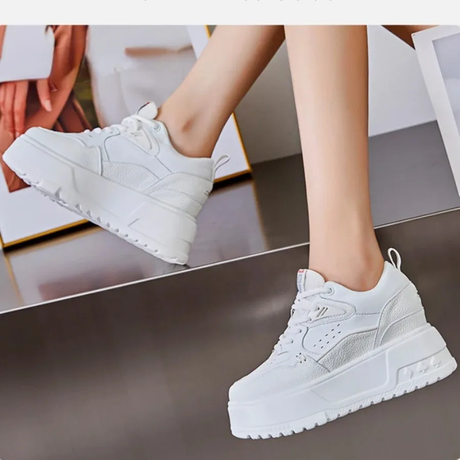 

Krasovki 9cm Microfiber Women Platform Wedge Breathable Vulcanize Comfy Fashion Skate Chunky Sneakers Causal Walking Board Shoes