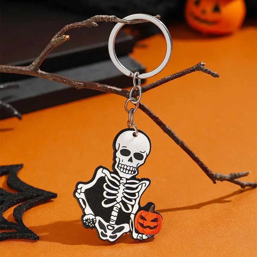 Lot De 36 Porte-clés En Bois Brut à Décorer Halloween - Citrouille, Fantôme, Palme (Fourni Avec Pinceau)