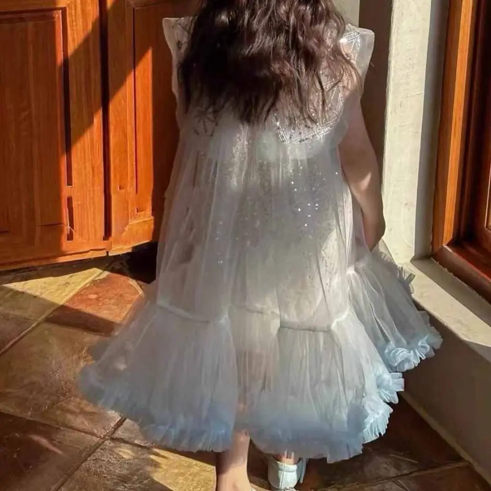Fashion Sequin Girls Princess Dress Teens Party Summer Dress Sweet Loose Children Mesh Dress Summer