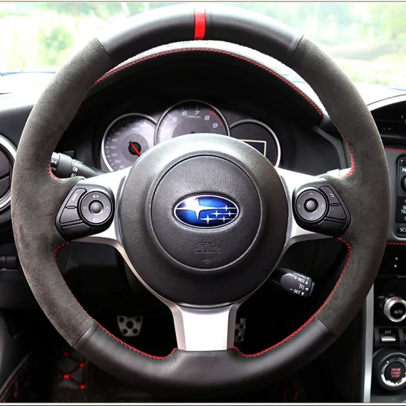 スエード本革ステアリングホイールカバー,手縫い,滑り止め,スバルbrz