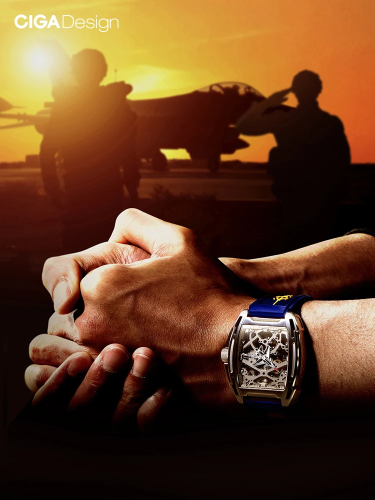 CIGA Design Mechanical Titanium Watch Men Z Series Automatic Movement Luminous Skeleton Wristwatches Silicone Strap Timepiece