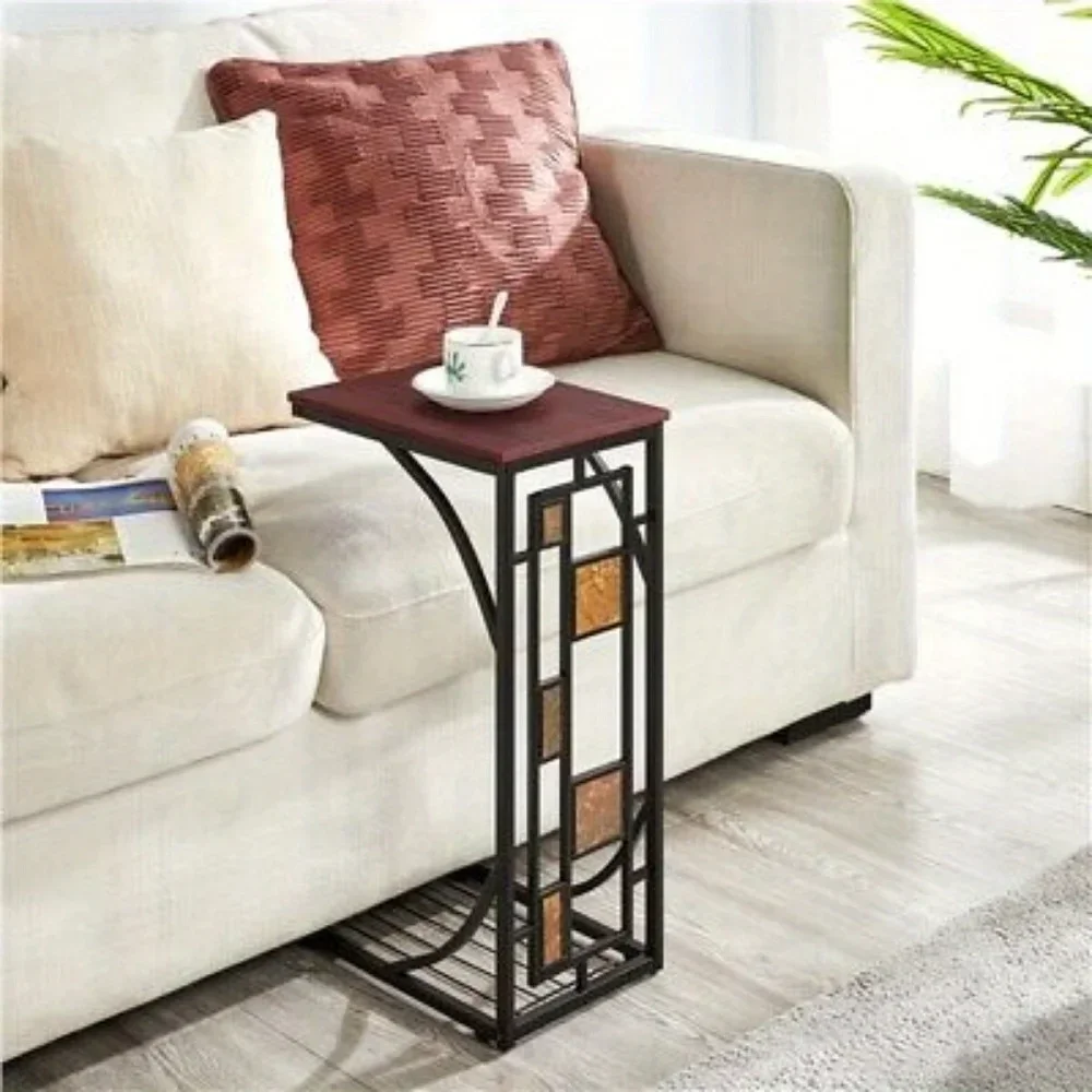 C Shaped End Table for Living Room Sofa Side Table Coffee Snack Tray