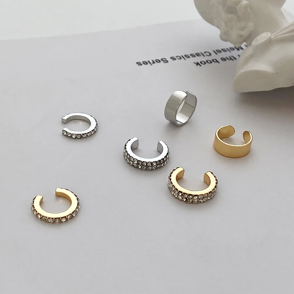 Gold Color Rhinestones Ear Cuff Non-Piercing Ear Clip Earrings for Women Men Fake Cartilage Earring Cuff Trend Jewelry ear clip earrings clip earrings ear clip ear accessories