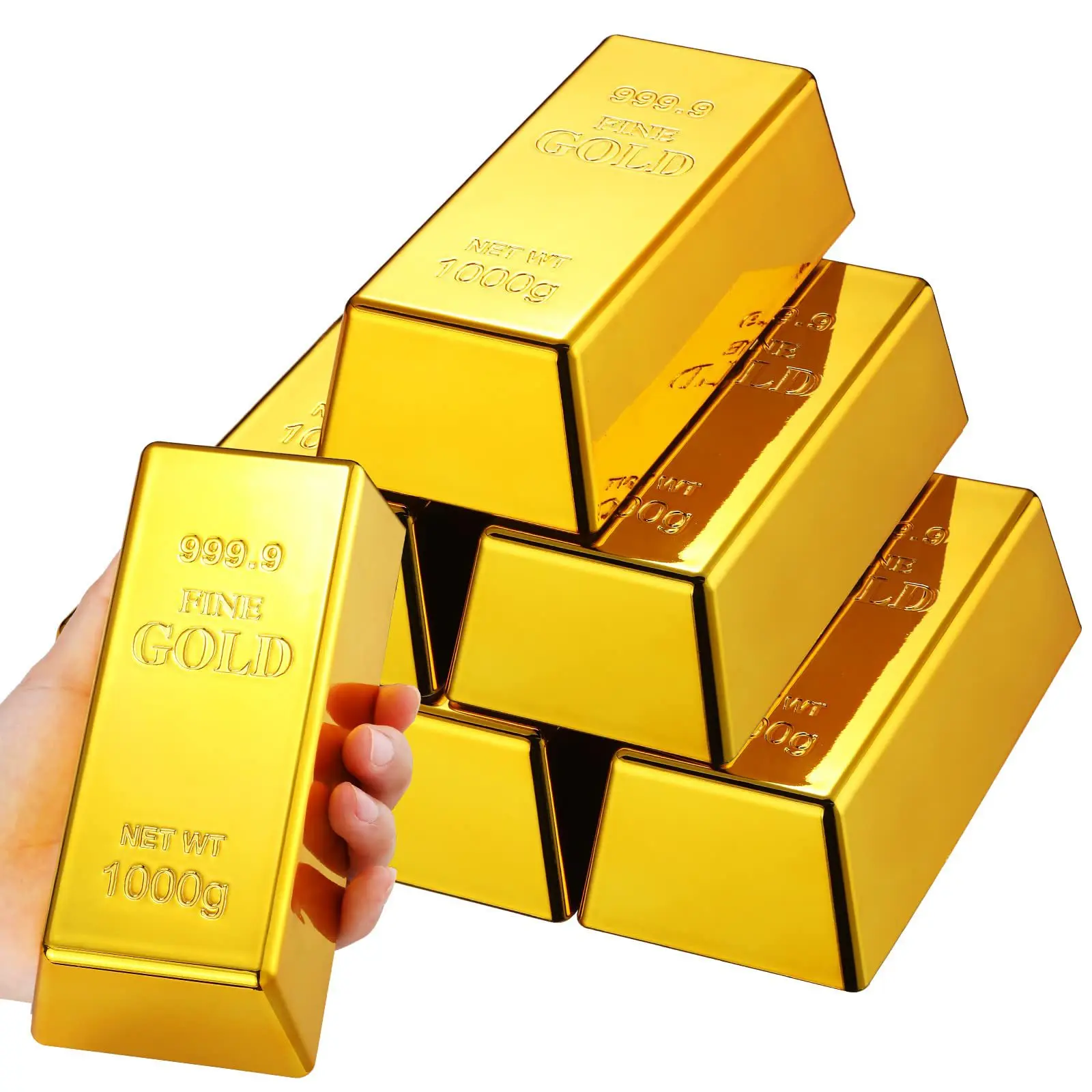 1/3/6Pcs Plastic Fake Gold Bullion Simulated Golden Brick Fake