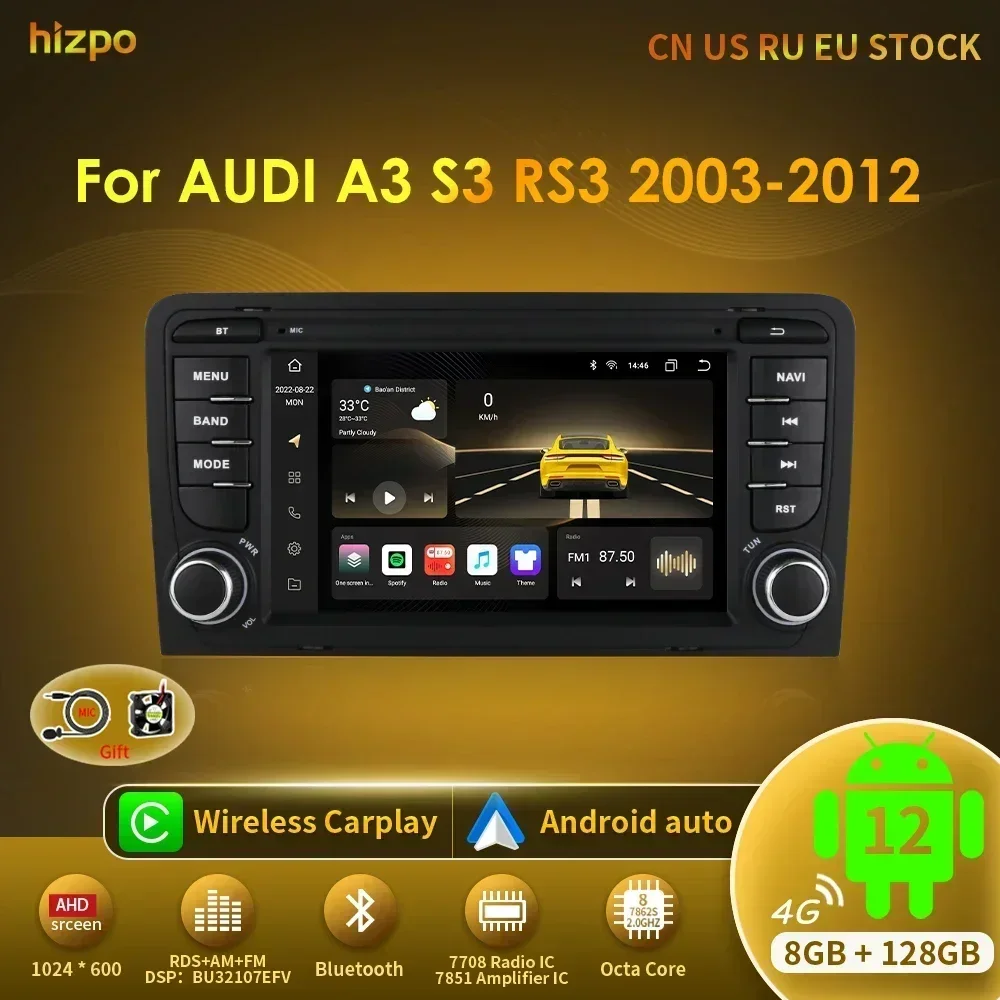 Autoradio pour Audi A3 S3 RS3 Android 12 GPS Navi Car DVD Autoradio Wifi BT  5.0