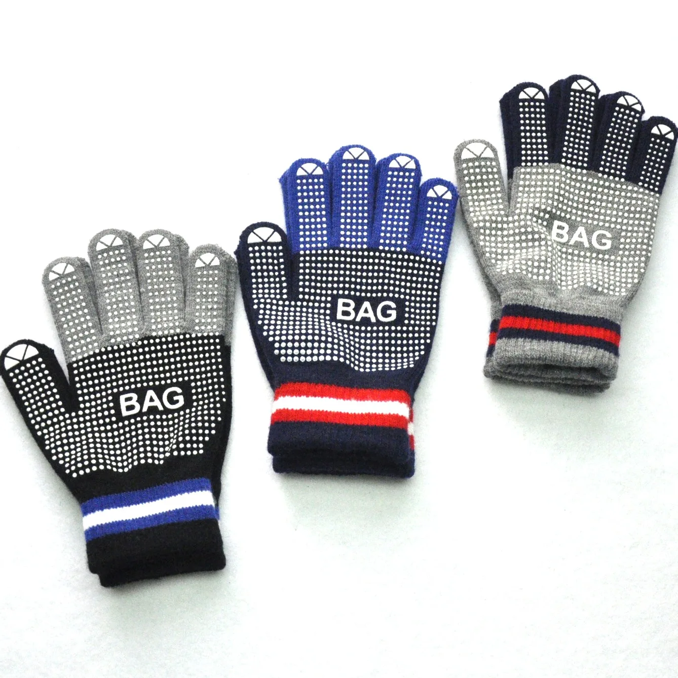 Men's and women's winter cycling spot grain non slip warm knitted gloves high elastic five finger color matching gloves