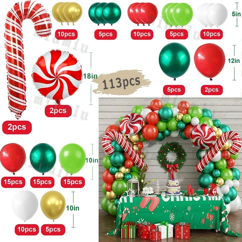 thumbnail image 1 of Juego de globos navideños con forma de bastón de caramelo, de aluminio, rojo y verde, para árbol de Navidad, fiesta de Año Nuevo, cadena de globos, arco, suministros de decoración, regalos, 1 of 5